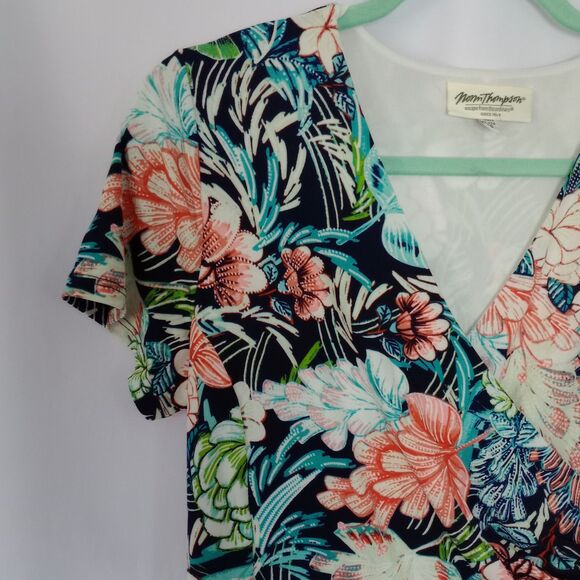 ⭐ Norm Thompson Petite Floral Maxi Dress Faux Wrap Flowy Tropical Colrful sz: PS - Picture 4 of 8